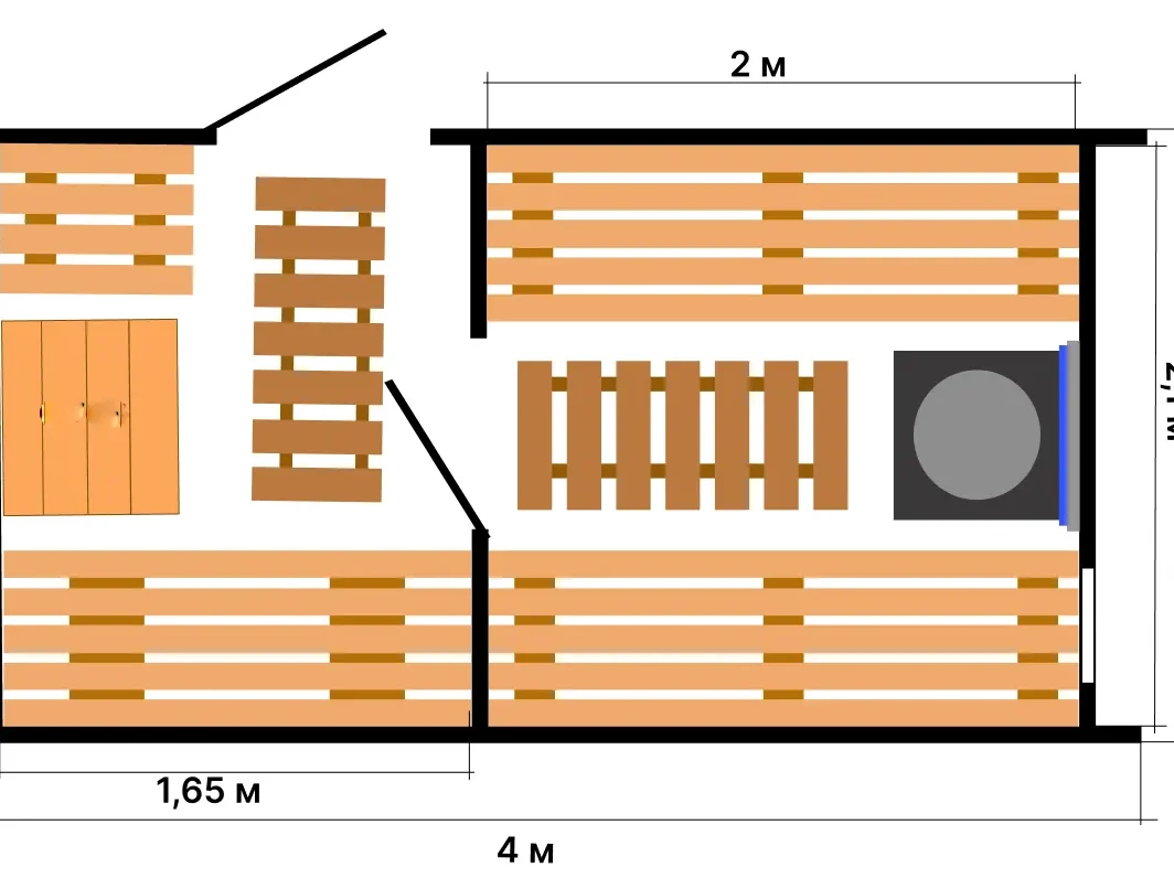 Außensauna mit einem Seiteneingang